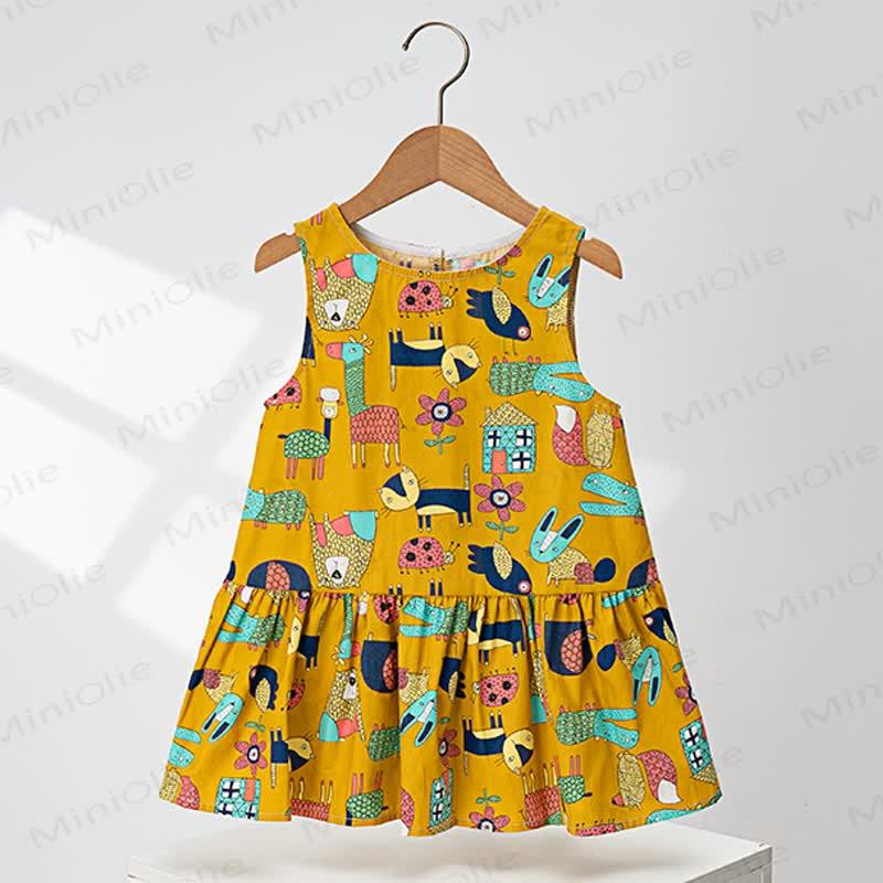 幼児用女の子向け全面プリントノースリーブフリルDress - 黄色 - 4～5歳 - image 2