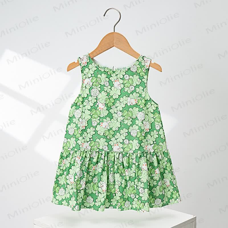 幼児用女の子向け全面プリントノースリーブフリルDress - 緑 - 4～5歳 - image 4
