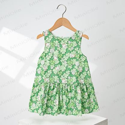 幼児用女の子向け全面プリントノースリーブフリルDress - 緑 - 4～5歳 - image 4