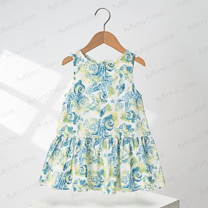 幼児用女の子向け全面プリントノースリーブフリルDress - 青 - 4～5歳 - image 3