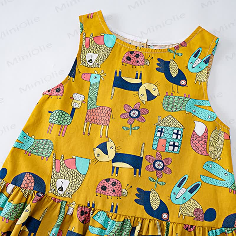 幼児用女の子向け全面プリントノースリーブフリルDress - image 6