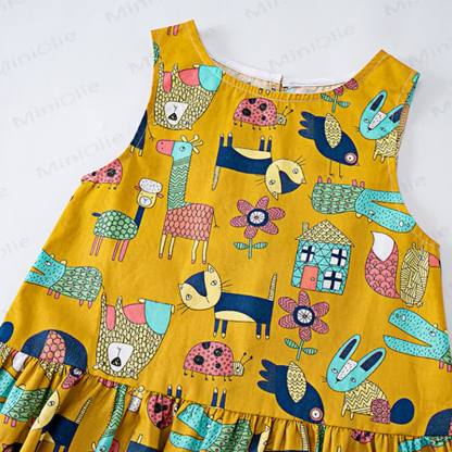 幼児用女の子向け全面プリントノースリーブフリルDress - image 6