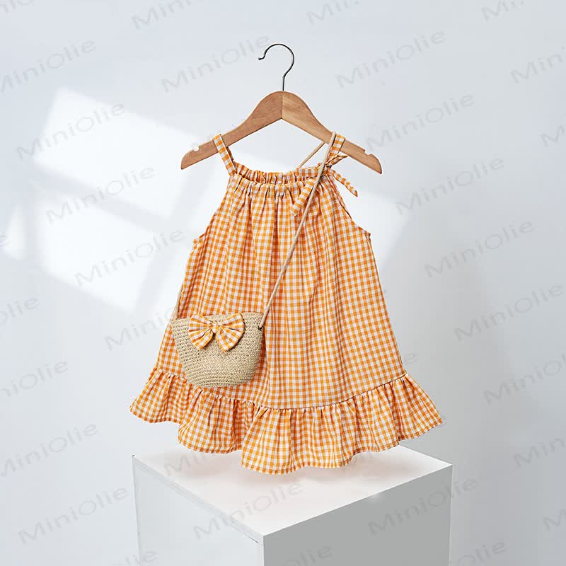 幼児用女の子ギンガムチェックフリルDress（バッグ付き） - 黄色 - 4～5歳 - image 3