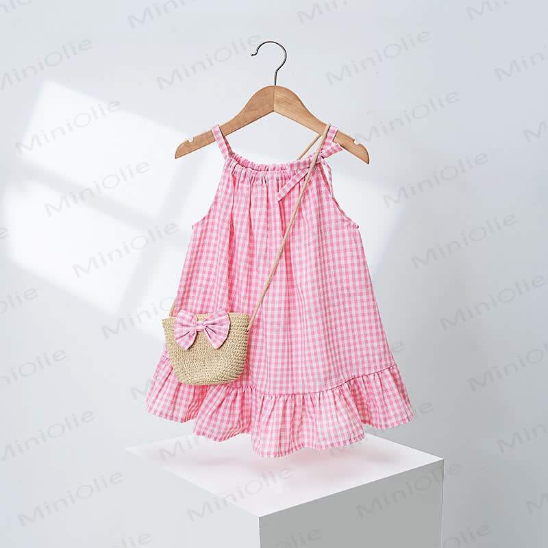 幼児用女の子ギンガムチェックフリルDress（バッグ付き） - ピンク - 4～5歳 - image 4