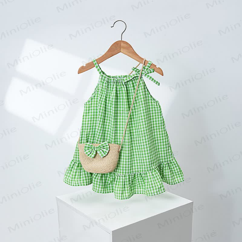 幼児用女の子ギンガムチェックフリルDress（バッグ付き） - 緑 - 4～5歳 - image 5
