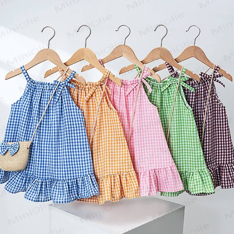 幼児用女の子ギンガムチェックフリルDress（バッグ付き） - image 1