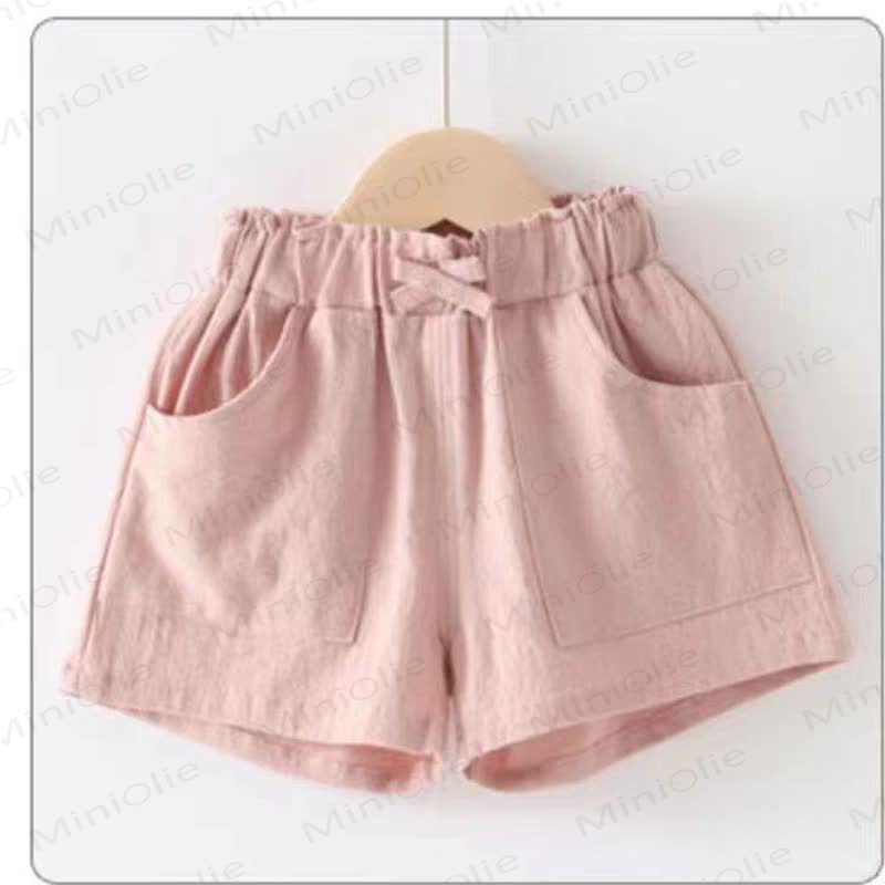 幼児用女の子用無地リボン付きポケット付きショートパンツ - ピンク - 10-11歳 - image 1