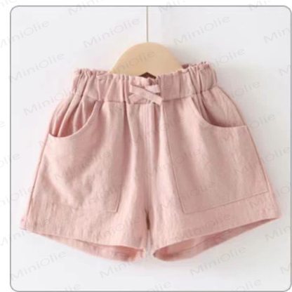 幼児用女の子用無地リボン付きポケット付きショートパンツ - ピンク - 10-11歳 - image 1