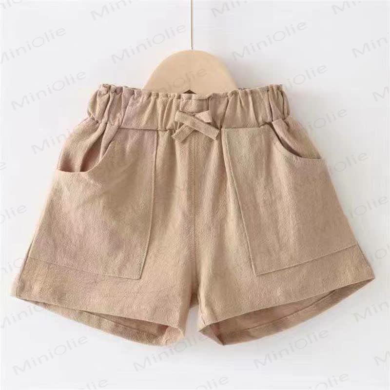 幼児用女の子用無地リボン付きポケット付きショートパンツ - カーキ - 10-11歳 - image 4