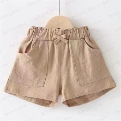 幼児用女の子用無地リボン付きポケット付きショートパンツ - カーキ - 10-11歳 - image 4