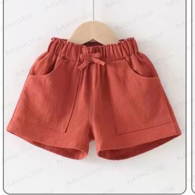 幼児用女の子用無地リボン付きポケット付きショートパンツ - 赤 - 10-11歳 - image 2