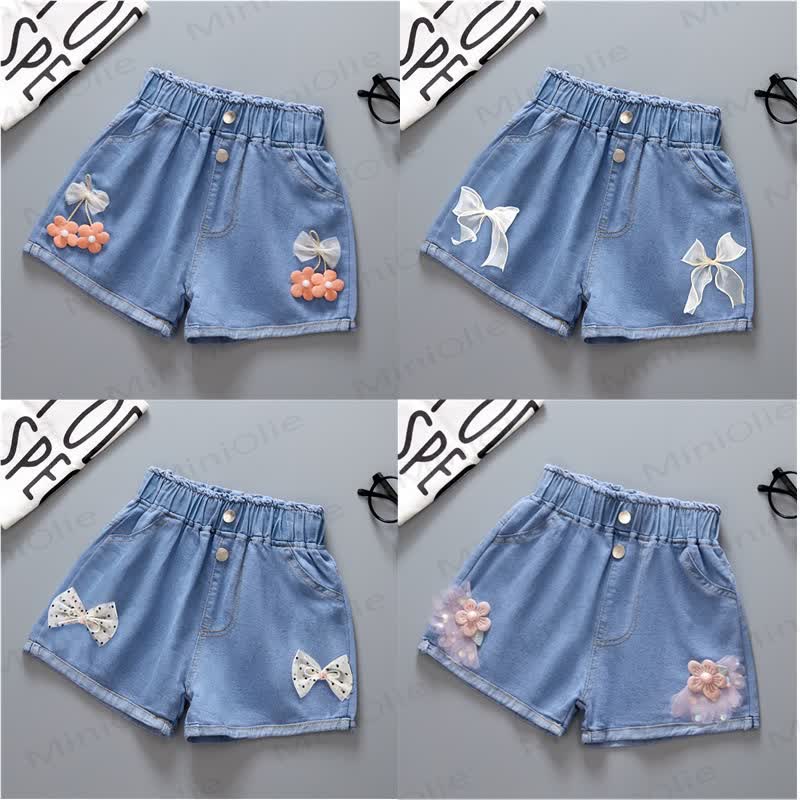 幼児用女の子デニムリボン付きショートパンツ - image 1