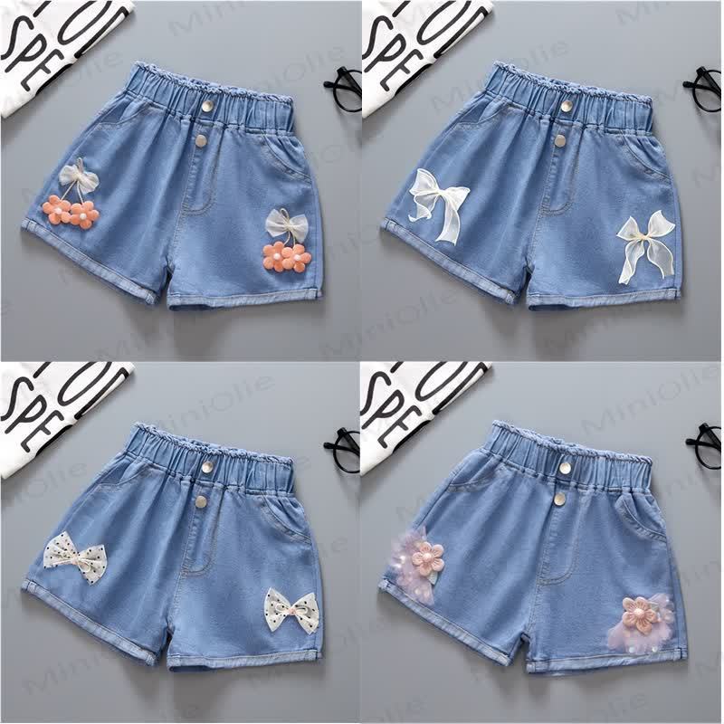 幼児用女の子デニムリボン付きショートパンツ - image 1