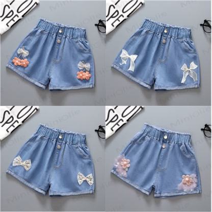 幼児用女の子デニムリボン付きショートパンツ - image 1