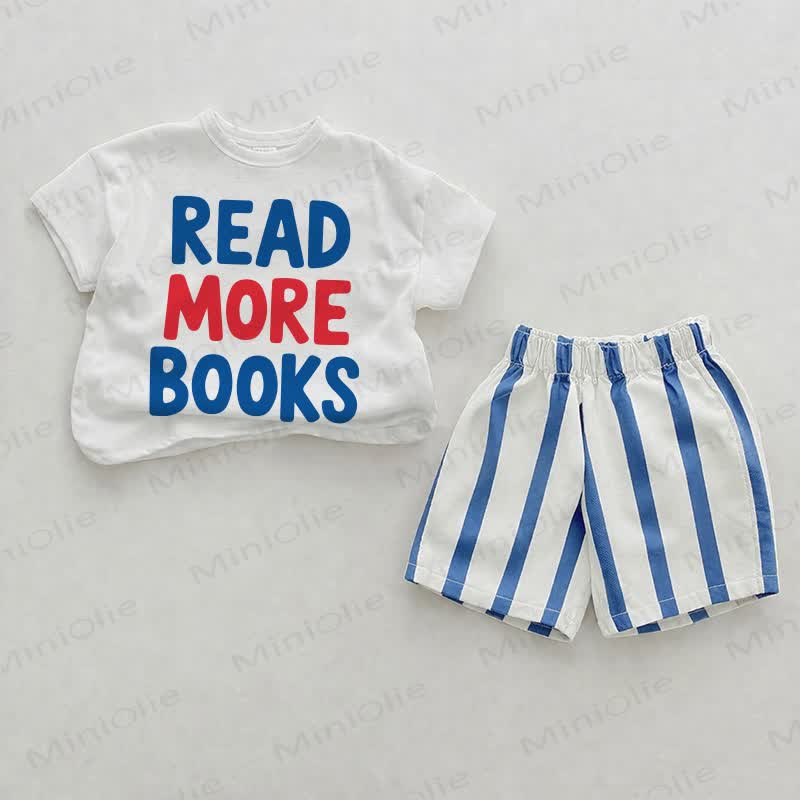 READ MORE BOOKS　ベビーブルーの縦縞模様のツーピースショーツセット - ホワイト＆ブルー - 2～3歳 - image 1