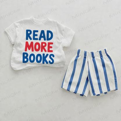 READ MORE BOOKS　ベビーブルーの縦縞模様のツーピースショーツセット - ホワイト＆ブルー - 2～3歳 - image 1
