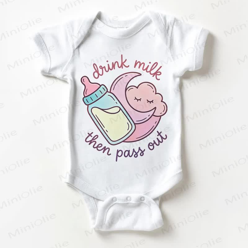 DRINK MILK THEN PASS OUTベビーホワイトボディスーツ - 白 - 18～24ヶ月 - image 1