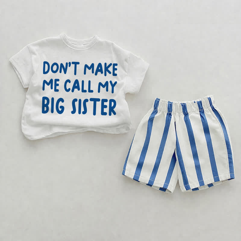 DON'T MAKE ME CALL MY BIG SISTERで！ブルーの縦ストライプ柄ツーピースショーツセット - ホワイト＆ブルー - 2～3歳 - image 1