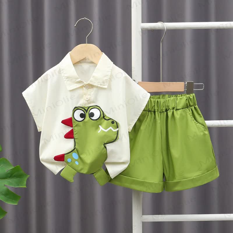 ベビー・幼児男の子用 グリーン恐竜柄シャツ＆ショートパンツ 2点セット - 緑 - 4～5歳 - image 1