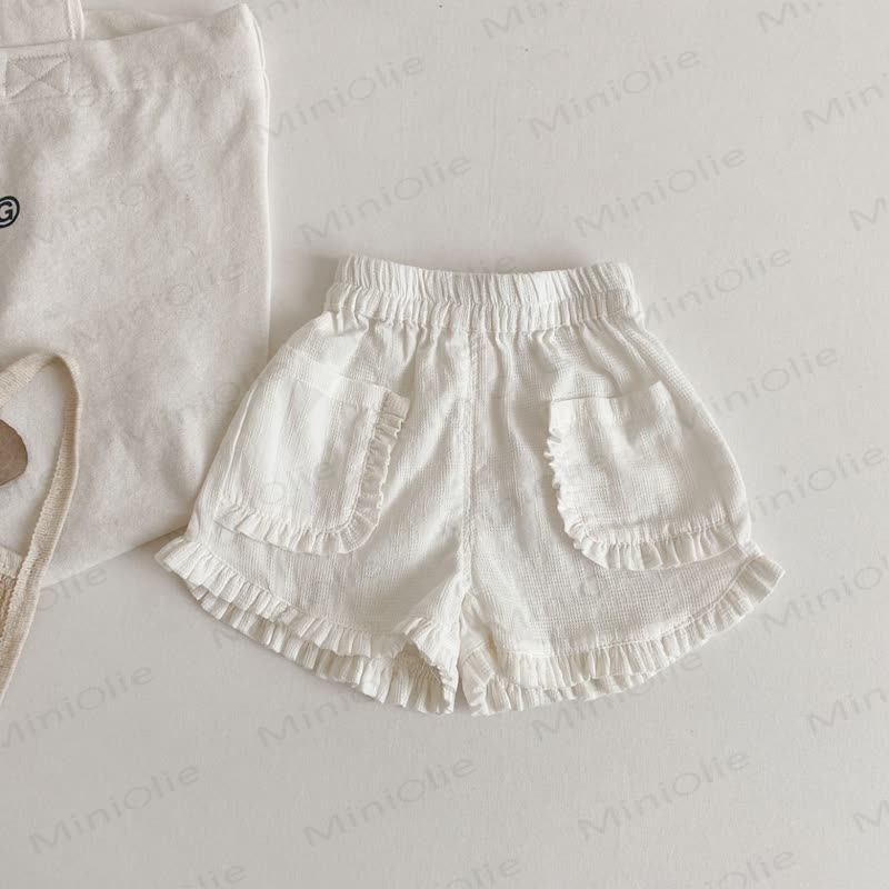 幼児用女の子向けコットンチェック柄フリル付きポケットショートパンツ - 白 - 6～7歳 - image 4