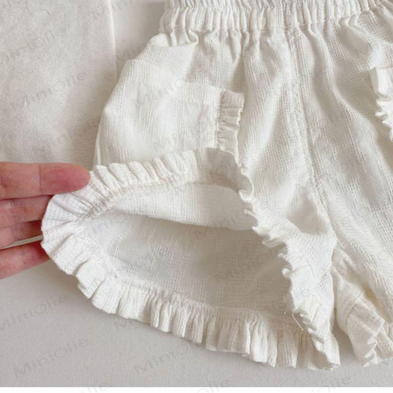 幼児用女の子向けコットンチェック柄フリル付きポケットショートパンツ - image 5