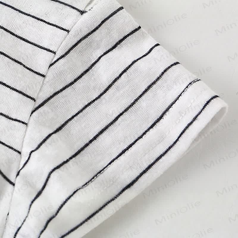 ベビーボーイズ用ブルー半袖デニムロンパースとストライプTシャツの2点セット - image 6