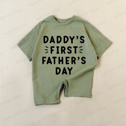 DADDY'S FIRST FATHER'S DAYベビーグリーン スローガンロンパース - 緑 - 18～24ヶ月 - image 1