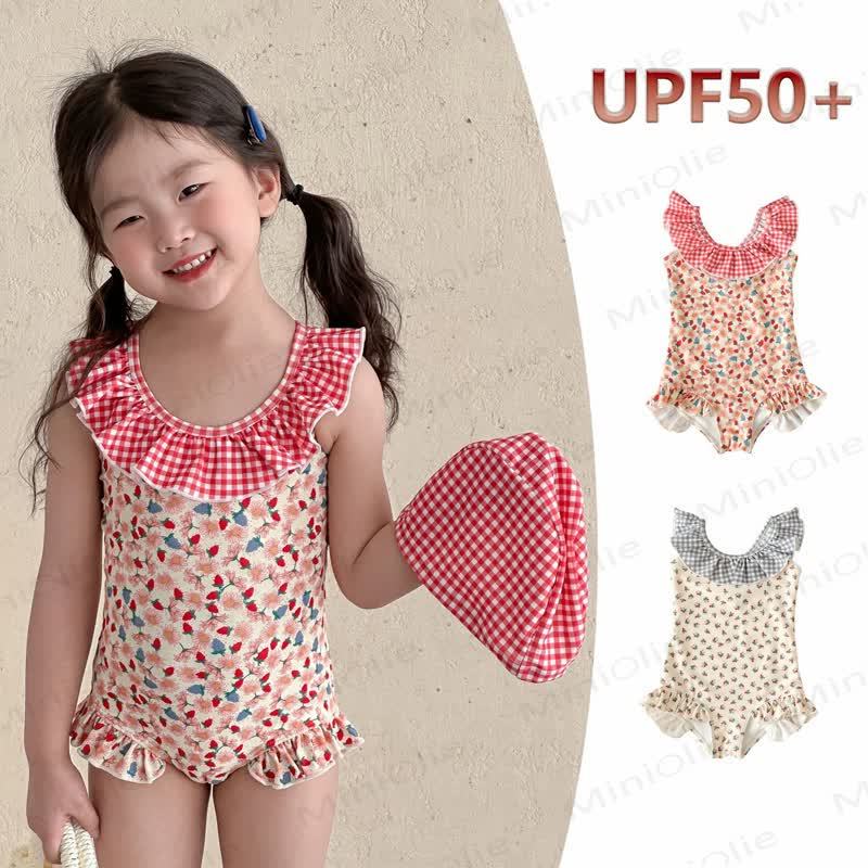 幼児用女の子向け花柄フリル付きノースリーブワンピース水着 - image 1