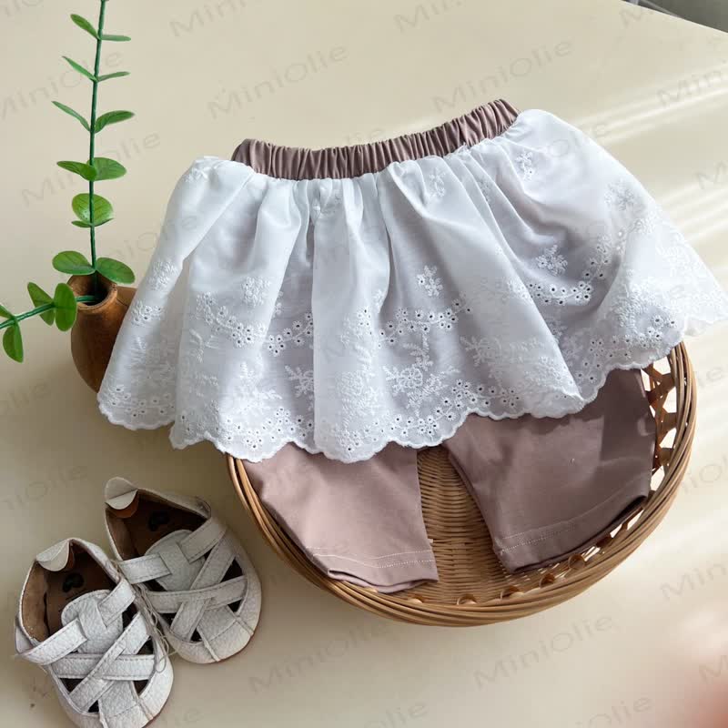 ベビーガールズ用レースオーバーレイスカート付きショートパンツ - 白 - 3～4歳 - image 4