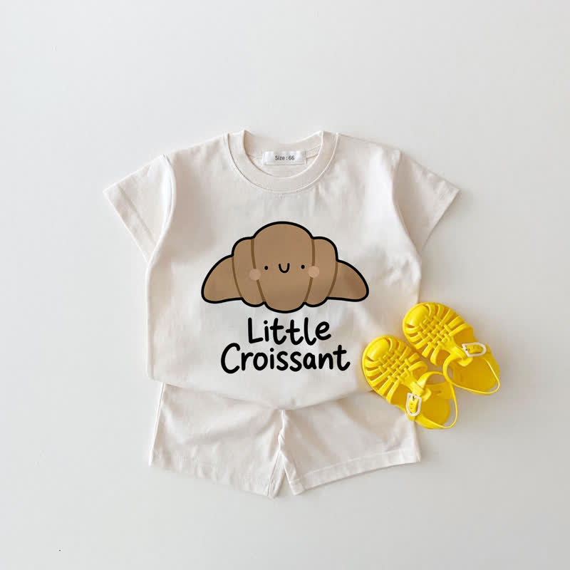 LITTLE CROISSANTベビー用ホワイトTシャツ＆ショートパンツ 2点セット - 白 - 18～24ヶ月 - image 1