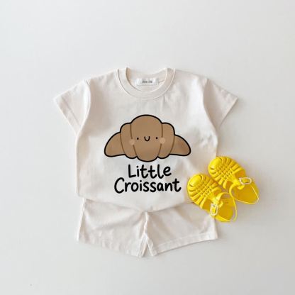LITTLE CROISSANTベビー用ホワイトTシャツ＆ショートパンツ 2点セット - 白 - 18～24ヶ月 - image 1