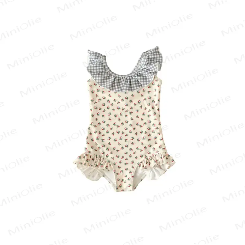 幼児用女の子向け花柄フリル付きノースリーブワンピース水着 - 白 - 6～7歳 - image 2