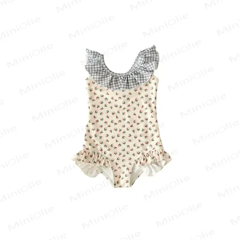 幼児用女の子向け花柄フリル付きノースリーブワンピース水着 - 白 - 6～7歳 - image 2