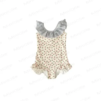 幼児用女の子向け花柄フリル付きノースリーブワンピース水着 - 白 - 6～7歳 - image 2