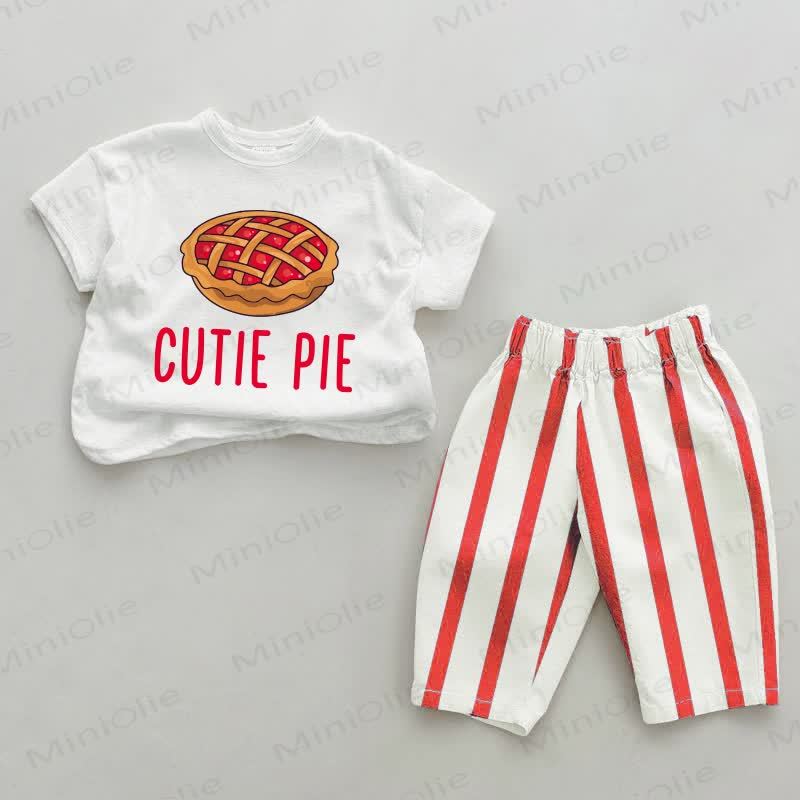 CUTIE PIEベビーパイ柄 レッドストライプ 2点セット - 白と赤 - 4～5歳 - image 1