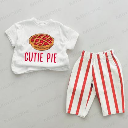 CUTIE PIEベビーパイ柄 レッドストライプ 2点セット - 白と赤 - 4～5歳 - image 1