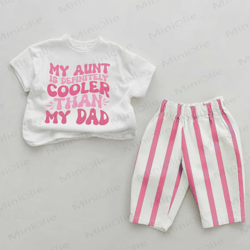 MY AUNT IS DEFINITELY COOLER THAN MY DAD。ベビーガールズ用ピンク縦ストライプ2点セット - ホワイト＆ピンク - 2～3歳 - image 1