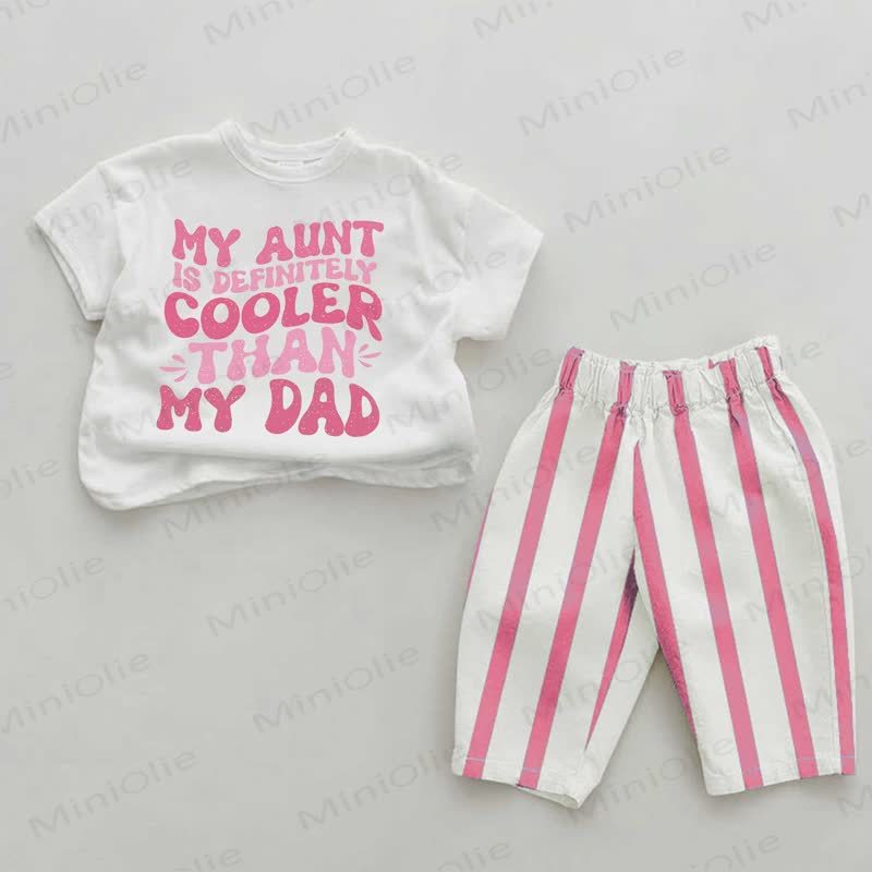 MY AUNT IS DEFINITELY COOLER THAN MY DAD。ベビーガールズ用ピンク縦ストライプ2点セット - ホワイト＆ピンク - 2～3歳 - image 1