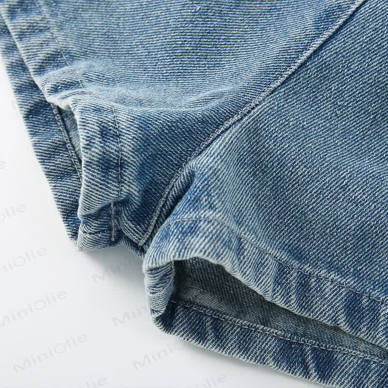 幼児用女の子向けライトブルーのイチゴ刺繍入りデニムショートパンツ - image 4