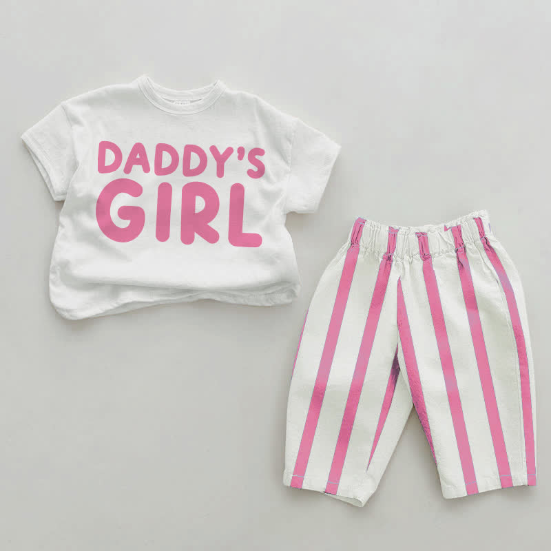 DADDY'S GIRLガールズ ピンク 縦ストライプ 2点セット - ホワイト＆ピンク - 2～3歳 - image 1
