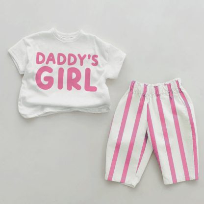 DADDY'S GIRLガールズ ピンク 縦ストライプ 2点セット - ホワイト＆ピンク - 2～3歳 - image 1
