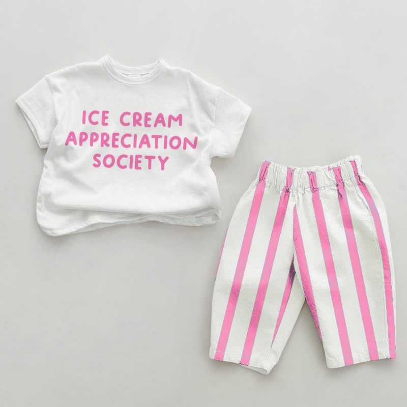 ICE CREAM APPRECIATION SOCIETYベビーガールズ ピンクの縦ストライプ 2点セット - ホワイト＆ピンク - 2～3歳 - image 1
