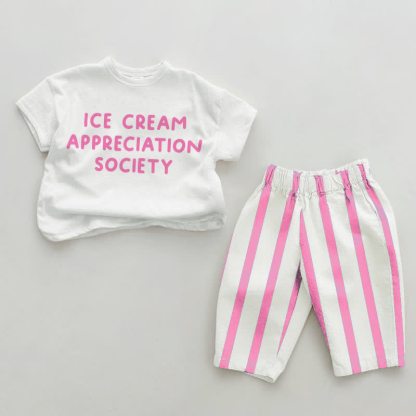 ICE CREAM APPRECIATION SOCIETYベビーガールズ ピンクの縦ストライプ 2点セット - ホワイト＆ピンク - 2～3歳 - image 1