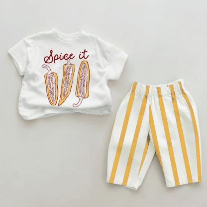 SPICE ITベビー用 ホワイト＆イエロー 縦ストライプ 2点セット - 白と黄色 - 2～3歳 - image 1