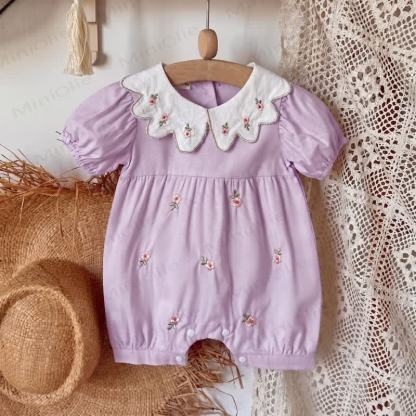 ベビーガールズ ライラックブルーム刺繍入りスカラップカラーロンパース - 紫 - 18～24ヶ月 - image 2