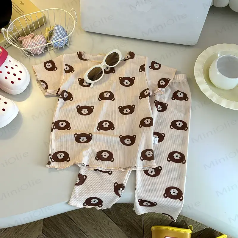 幼児用ソフトストライプTシャツ＆パンツ2点セット - ベージュベア - 8-9T - image 3