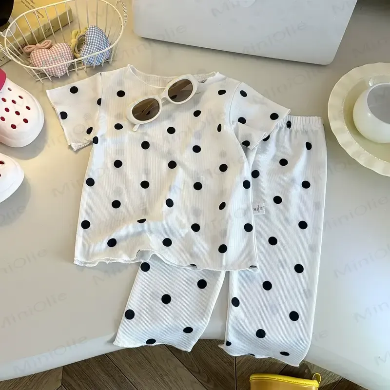 幼児用ソフトストライプTシャツ＆パンツ2点セット - 白 - 8-9T - image 4