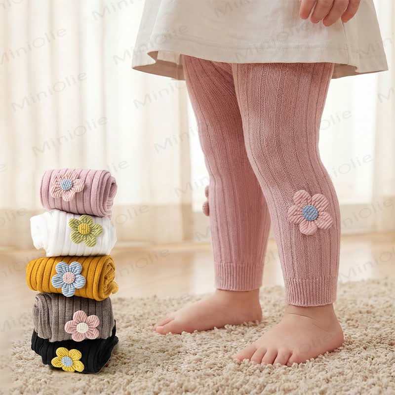 ベビー・幼児向け女の子用ソフトリブニット花柄レギンス - image 1