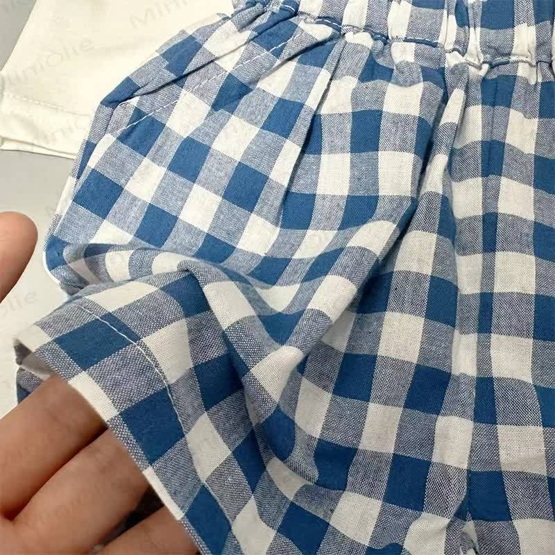ベビー・幼児用 ホワイト ベースボールプリント タンクトップまたはブルー チェック柄 ショートパンツ - image 6