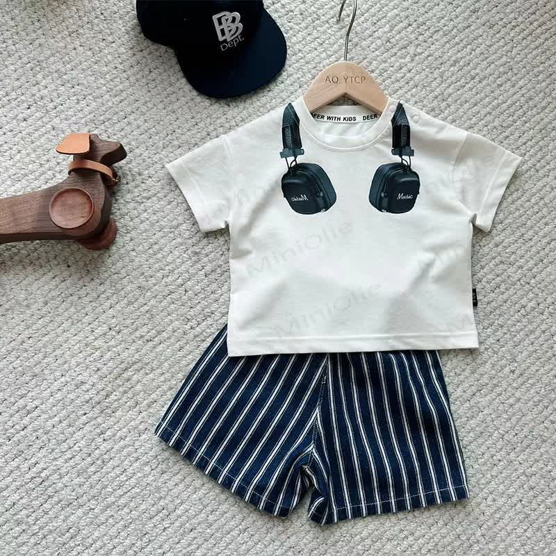 ベビー・幼児用ヘッドホンコレクションTシャツまたはストライプショートパンツ - image 1